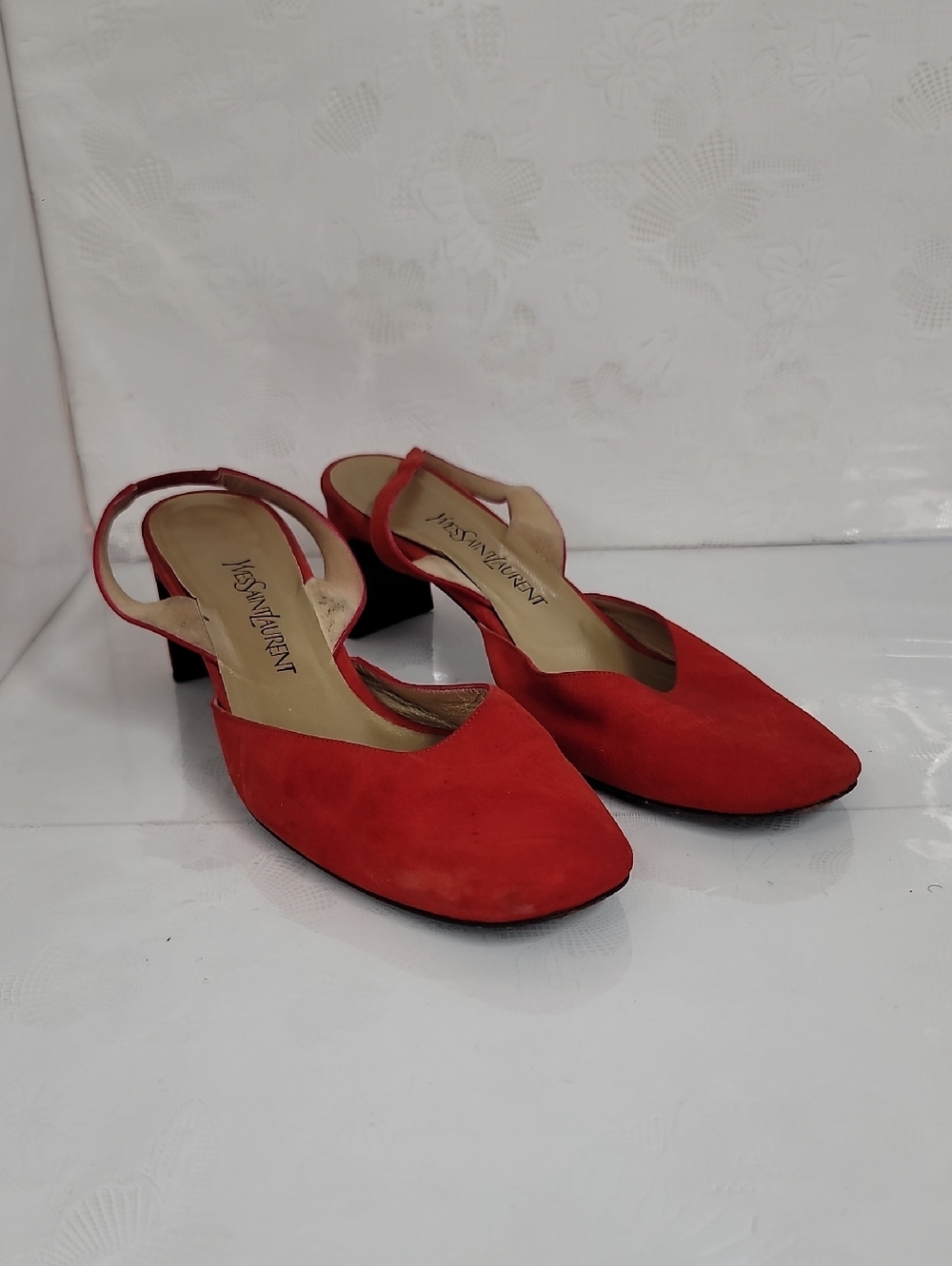 Yves Saint Laurent Vintage Red Suede Slingback Pumps Size 39